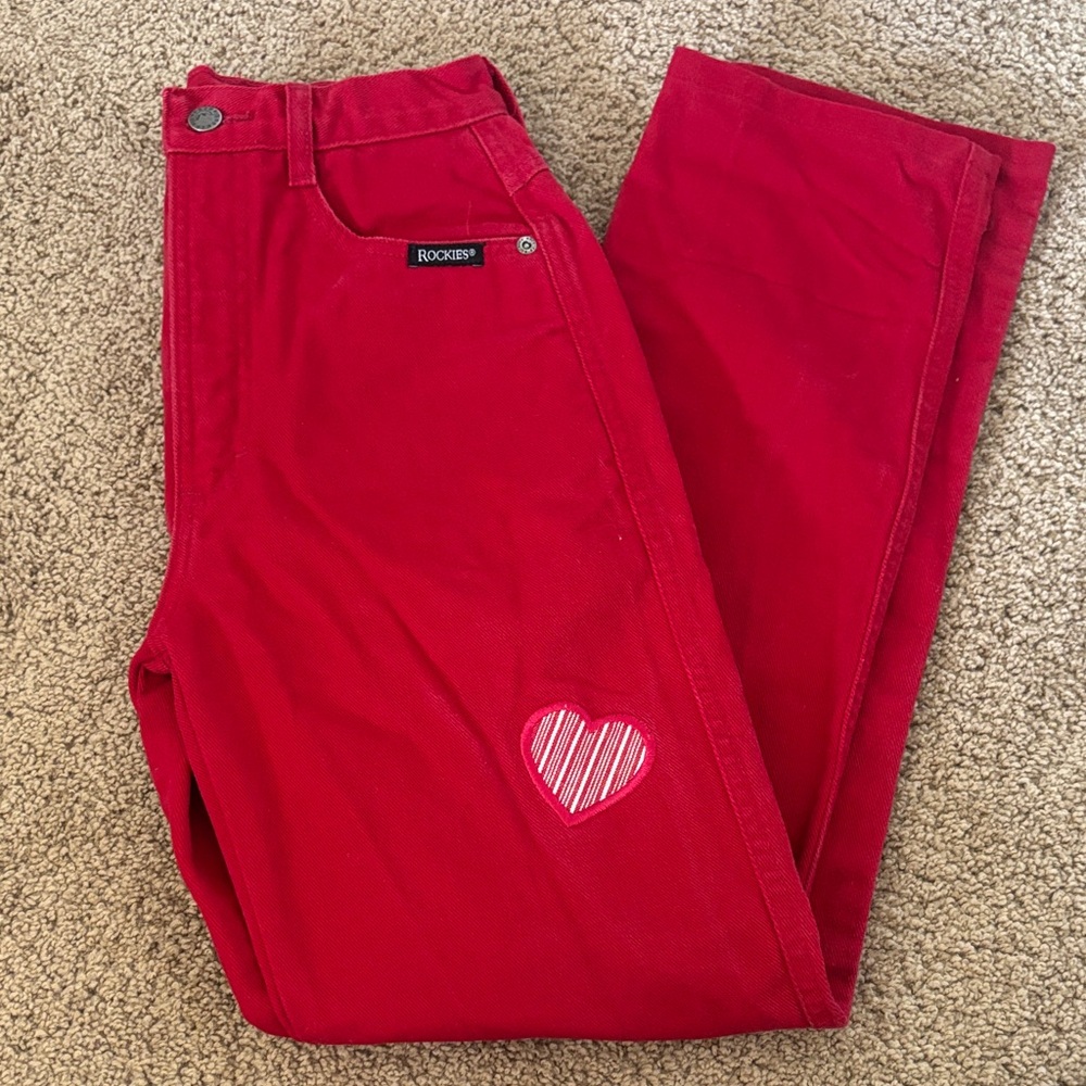 Red Rockies Jeans with Heart Patch